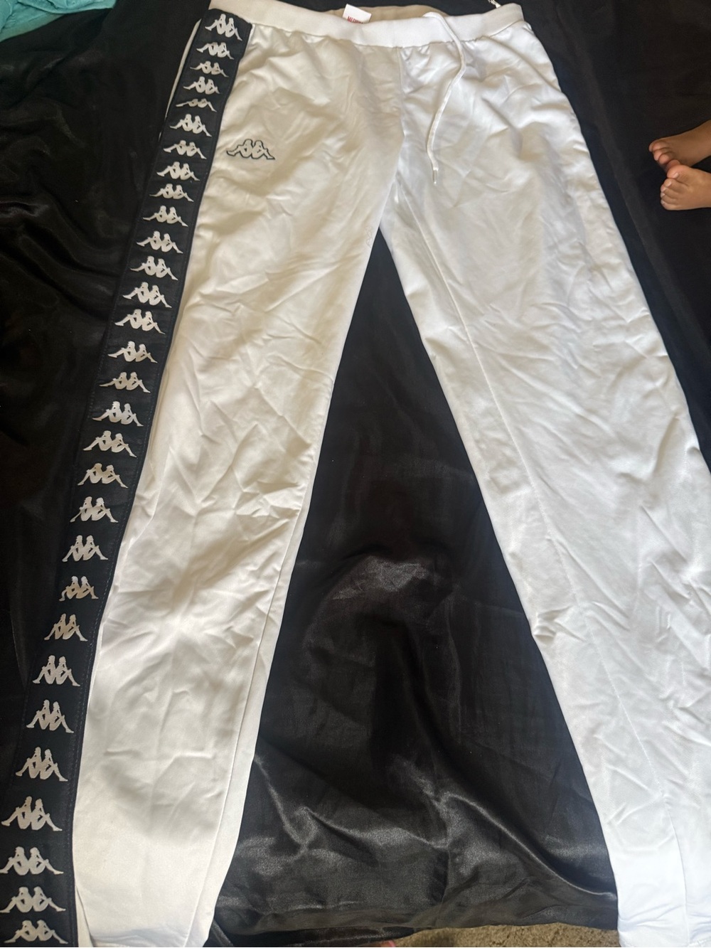 Kappa White womensTrack Pants with Black Logo Tape